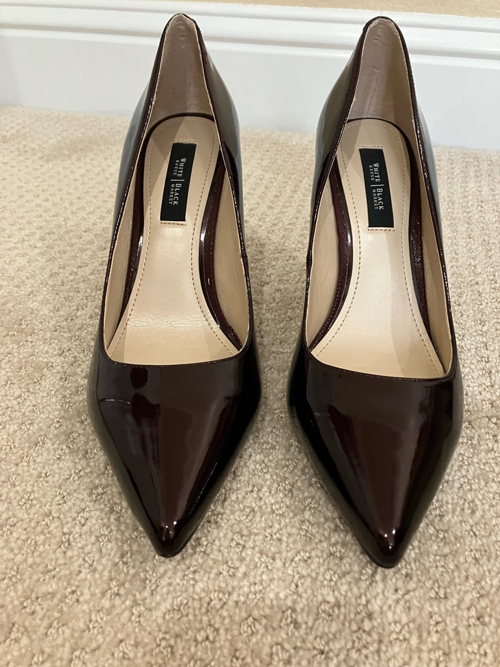 WHBM Burgundy patent leather heels